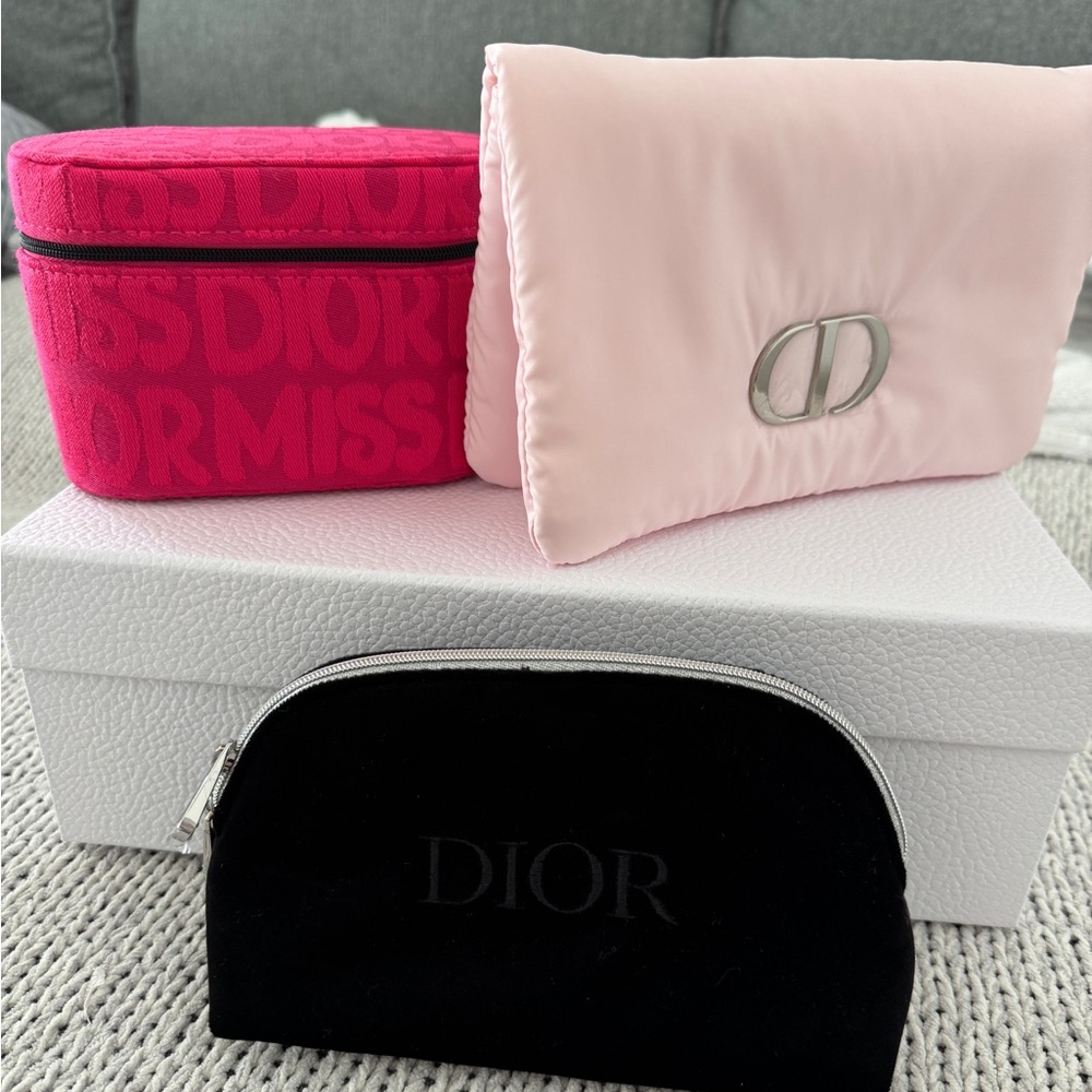 Authentic Dior Pink and Black Cosmetic Bag Trio